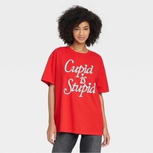 Mighty Fine Women's Cupid Is Stupid Oversized Short Sleeve Graphic T-Shirt
